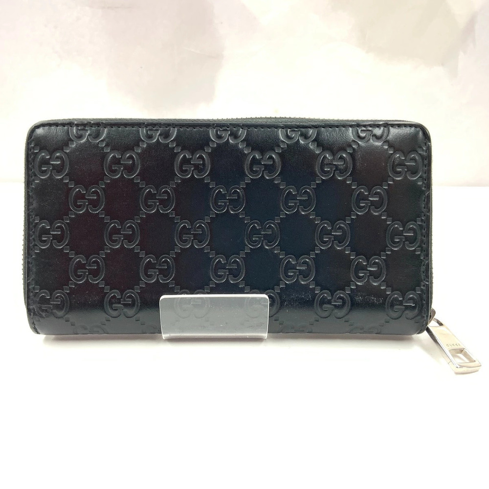 GUCCI Signature Leather Zip Around Wallet Round Zipper Long Black - Picture 2 of 9